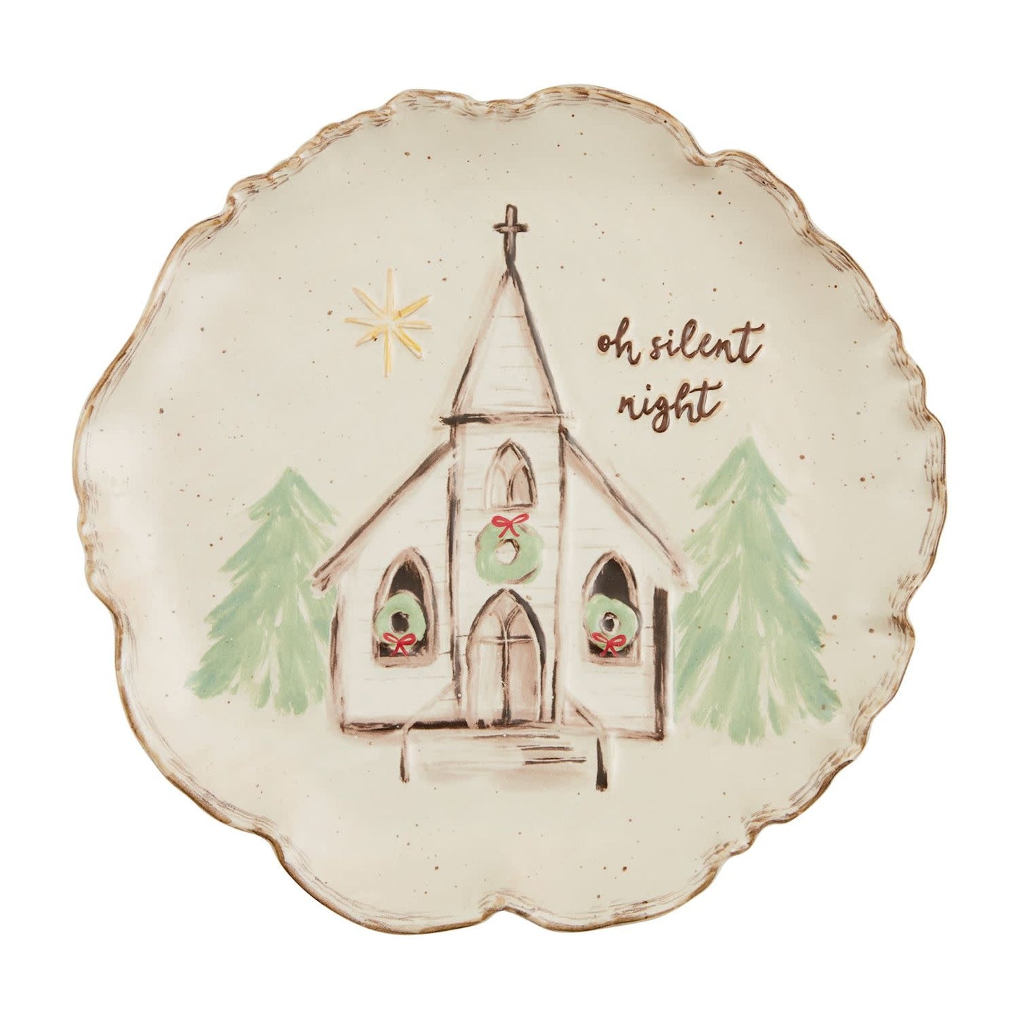 Oh Silent Night Church Hand Painted Stoneware Platter | 12in