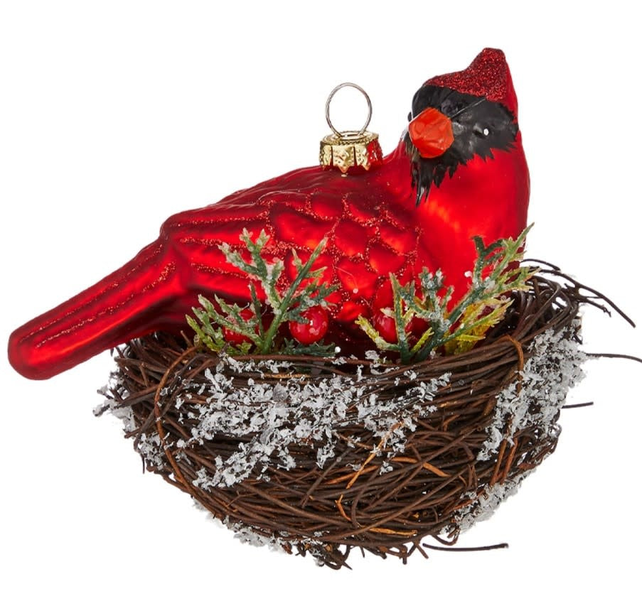 Cardinal in Nest Ornament 4.5"