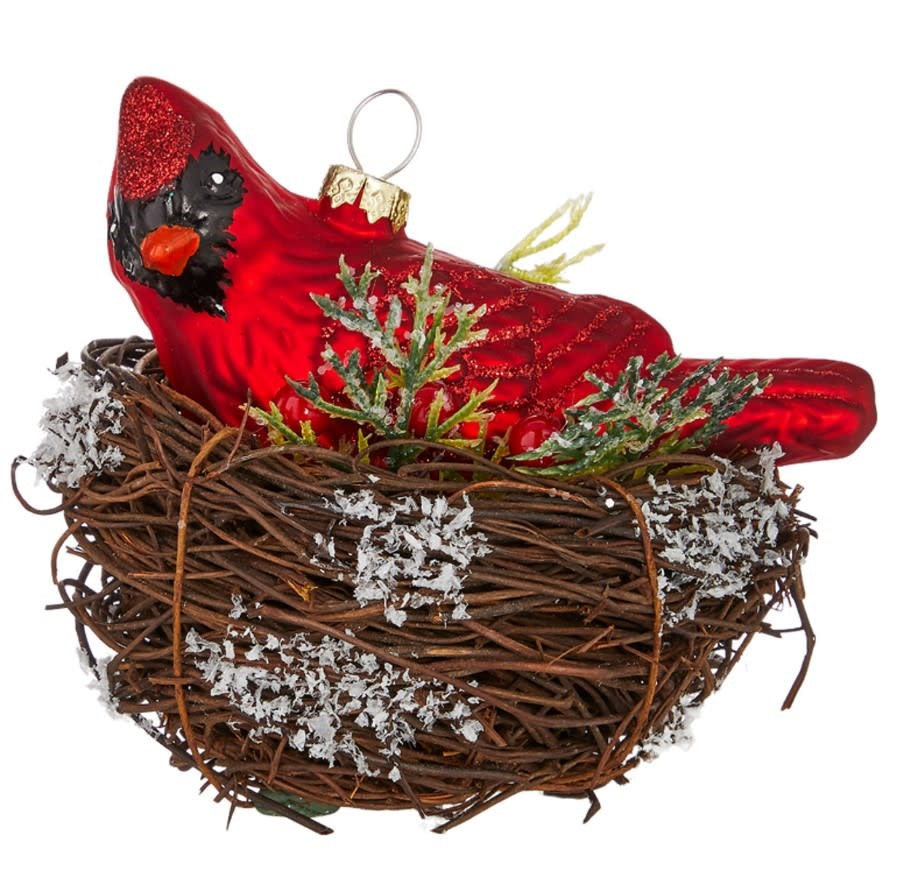 Cardinal in Nest Ornament 4.5"