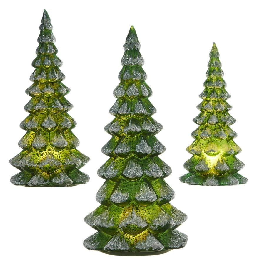 Snowy Mercury Glass Lighted Tree Set | 10.25in