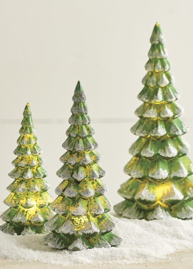 Snowy Mercury Glass Lighted Tree Set | 10.25in