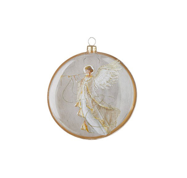 Holy Family and Angel Oval Disc Ornament with Snow | 5.5in