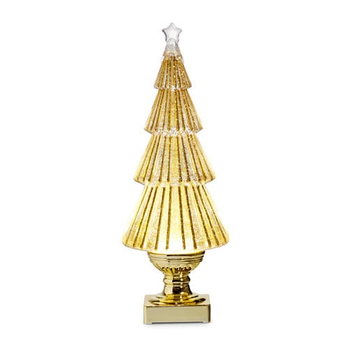 Flat Tree with Gold Lighted Glitter Globe | 14.25in