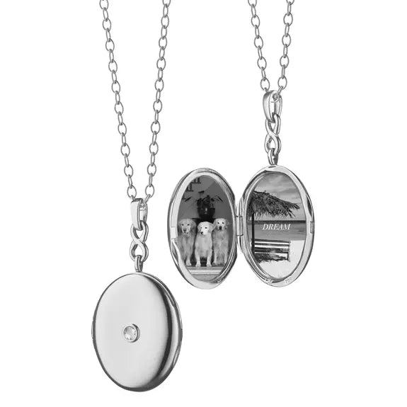 Infinity White Sapphire Locket + Chain Necklace | Sterling Silver .15c 30in
