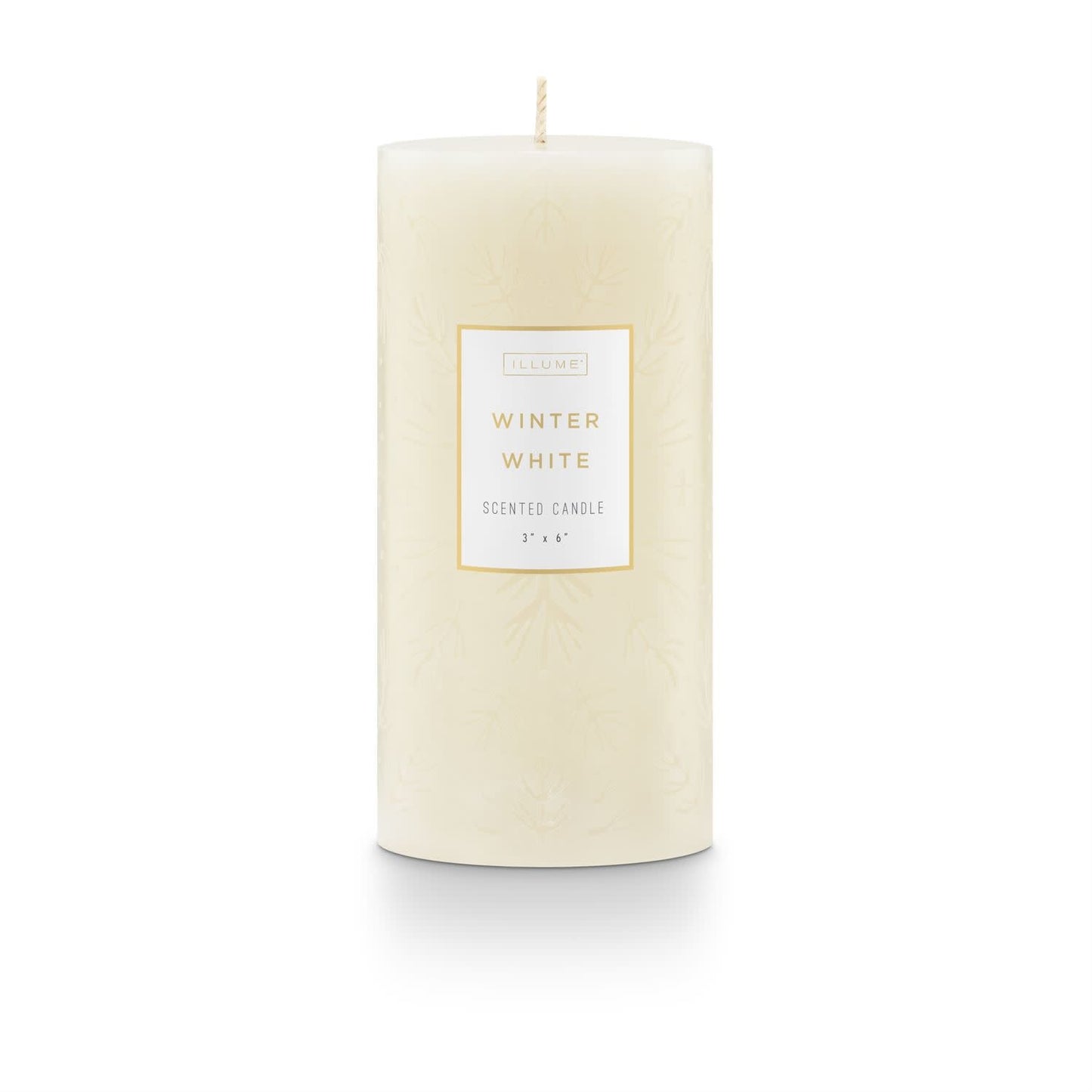 Winter White Etched Pillar Candle | 3x6in