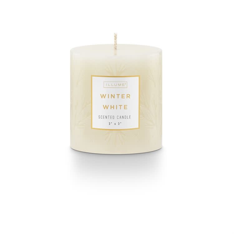Winter White Etched Pillar Candle | 3x3in
