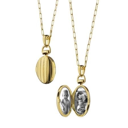 Petite Pinstripe Locket Necklace 18k Gold 30"