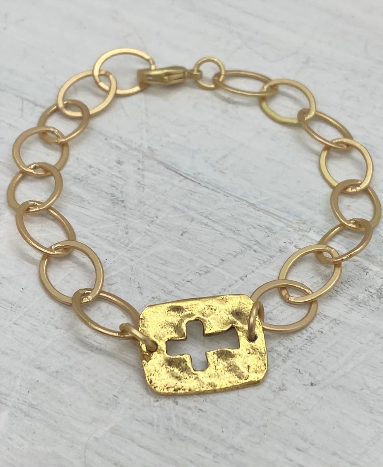 Kitzi Gold Cross Cutout on Round Paperclip Chain Bracelet