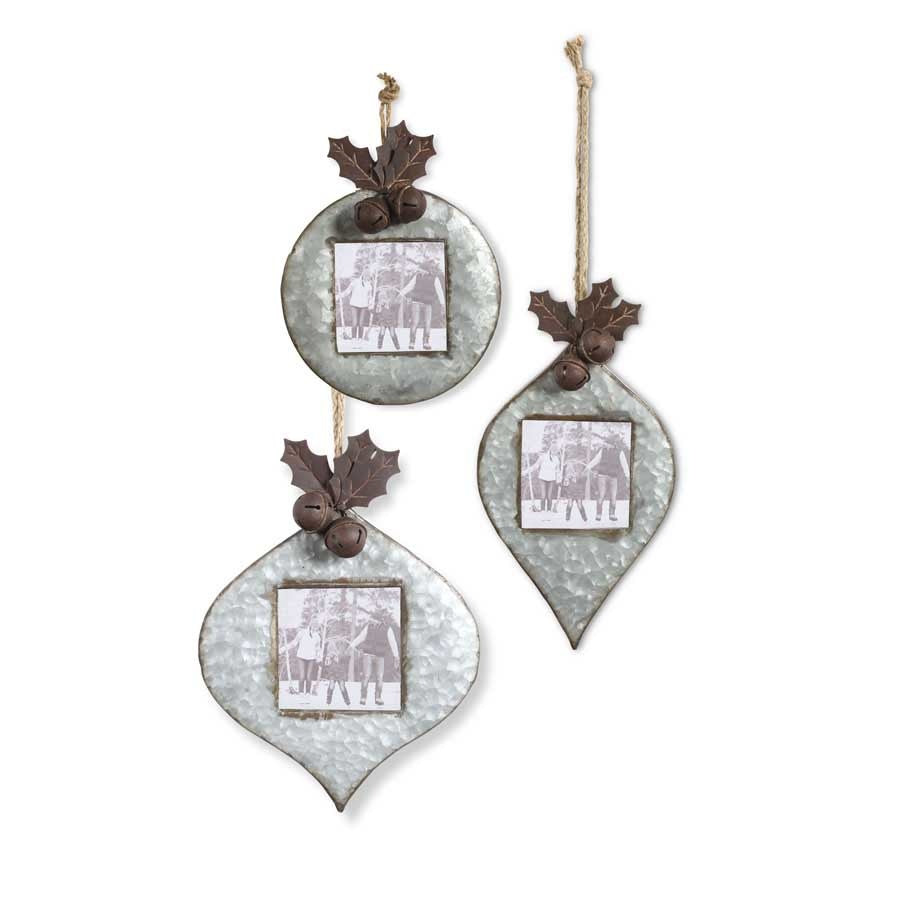 Assorted Tin Ornament Photo Frames w/Holly