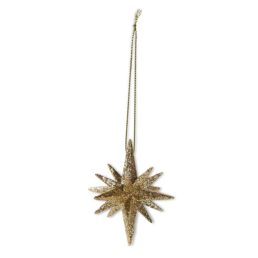 9 Point Gold Glitter Star Ornament 2"
