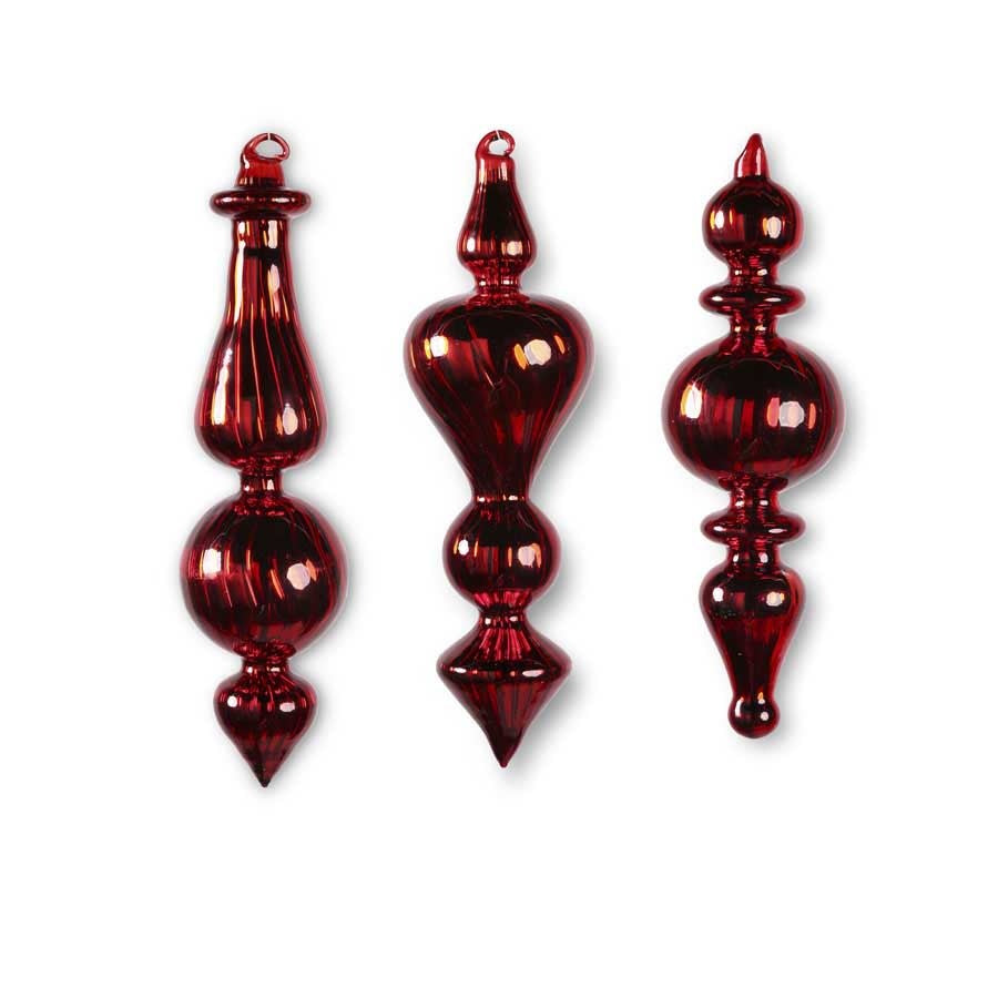 Red Glass Finial Ornament 7" Assorted