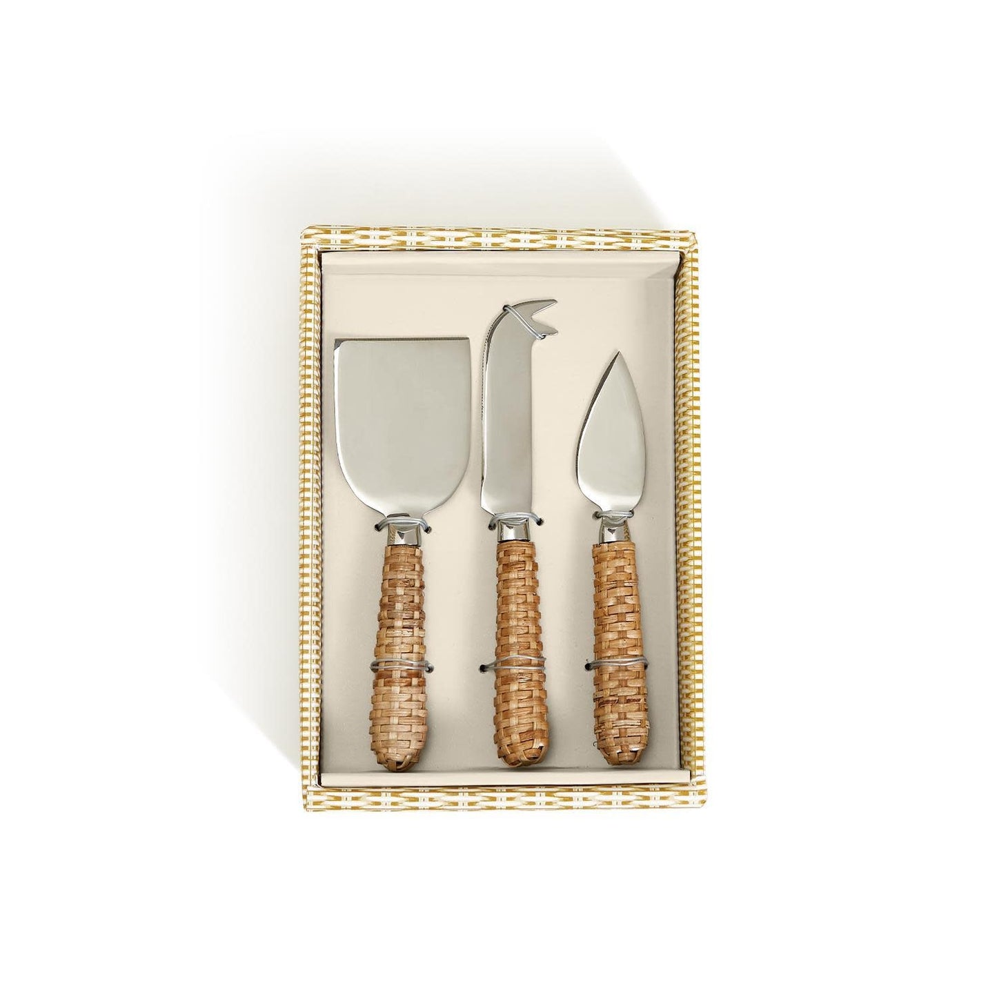 Bamboo Wicker Cheese Knife Set of 3