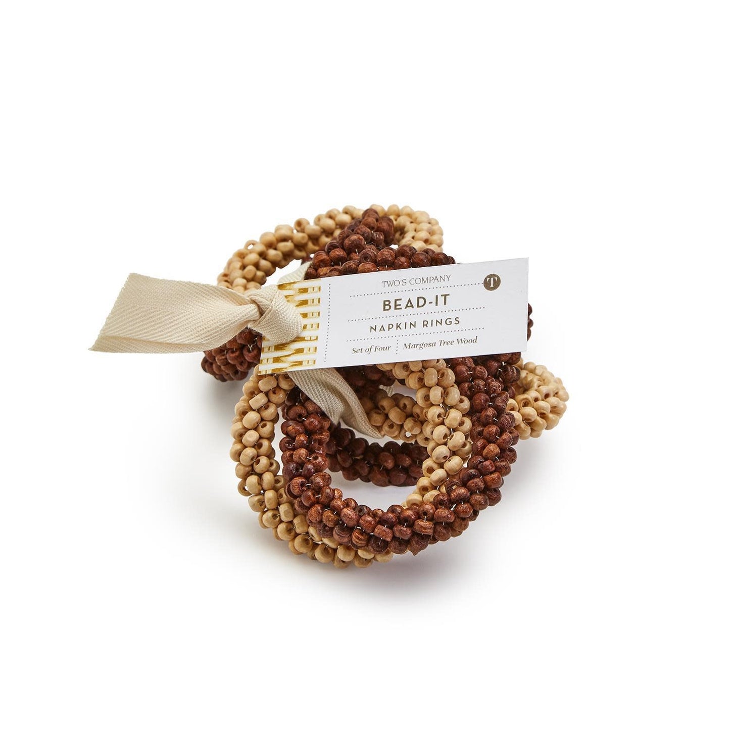 Natural Beaded Napkin Ring Set of 4