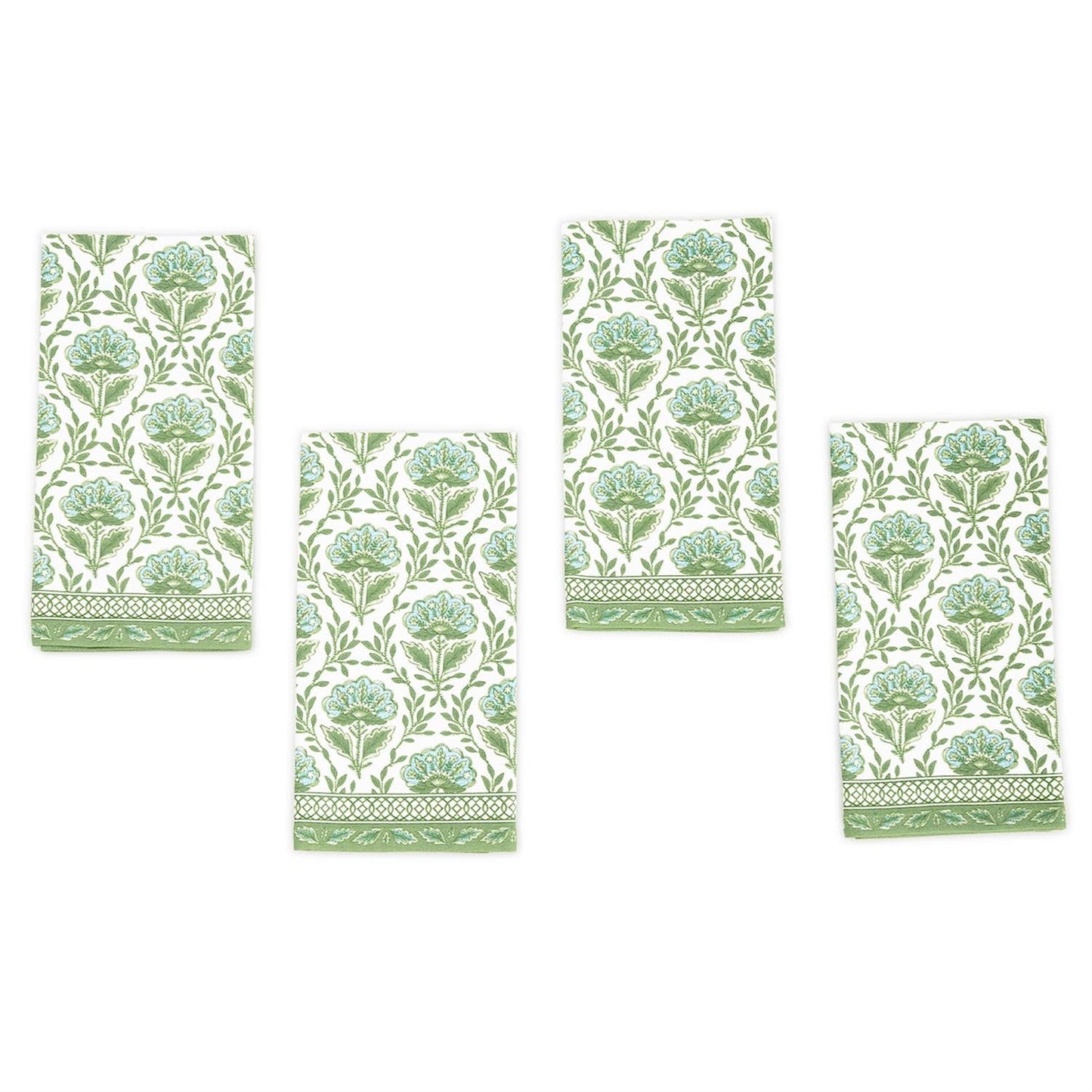 Floral Pattern Napkin Set of 4 | Green + White