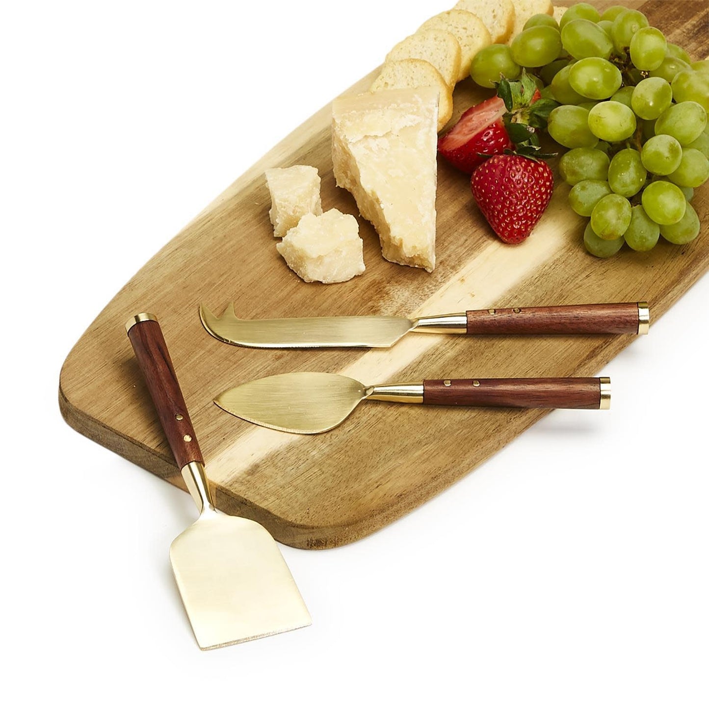 Gold Metallic + Wood Cheese Knife Set of 3