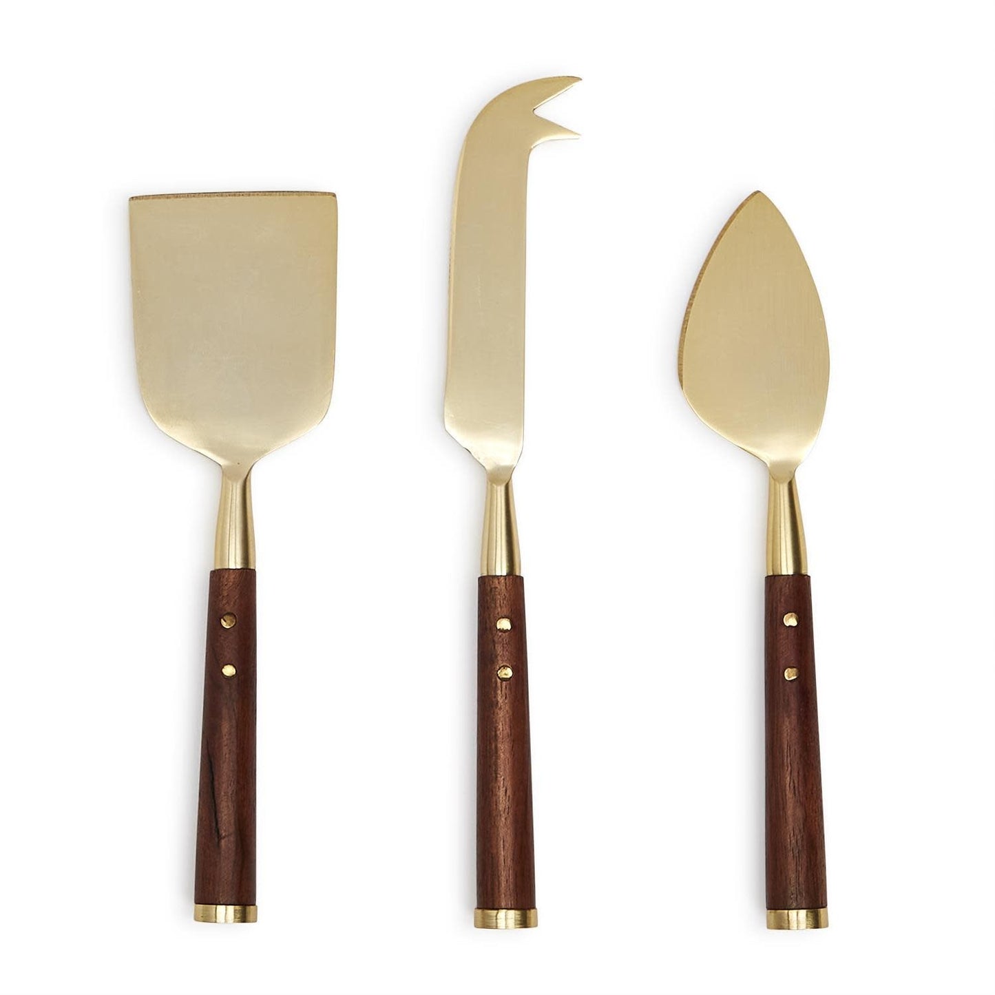 Gold Metallic + Wood Cheese Knife Set of 3