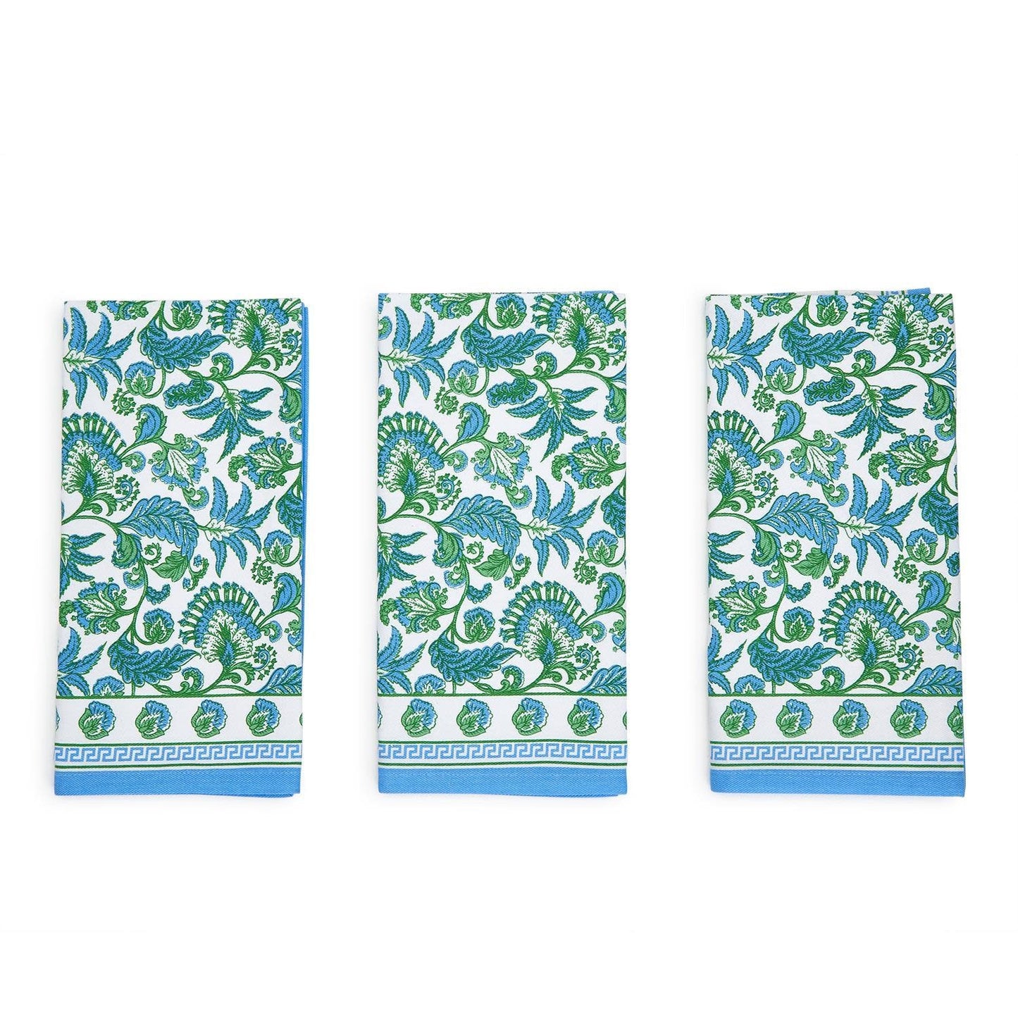 Block Print Cloth Napkin Set of 4 | Green + Blue