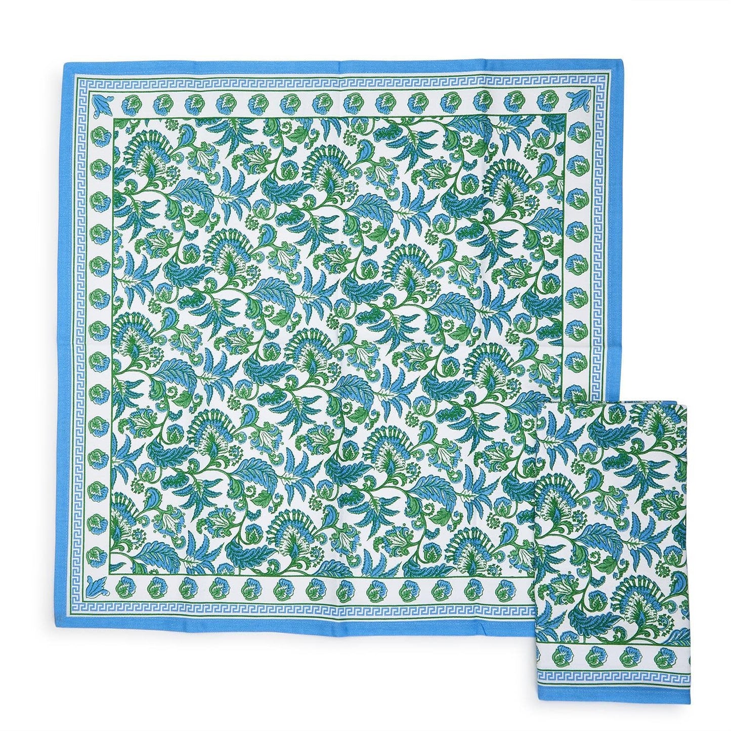 Block Print Cloth Napkin Set of 4 | Green + Blue
