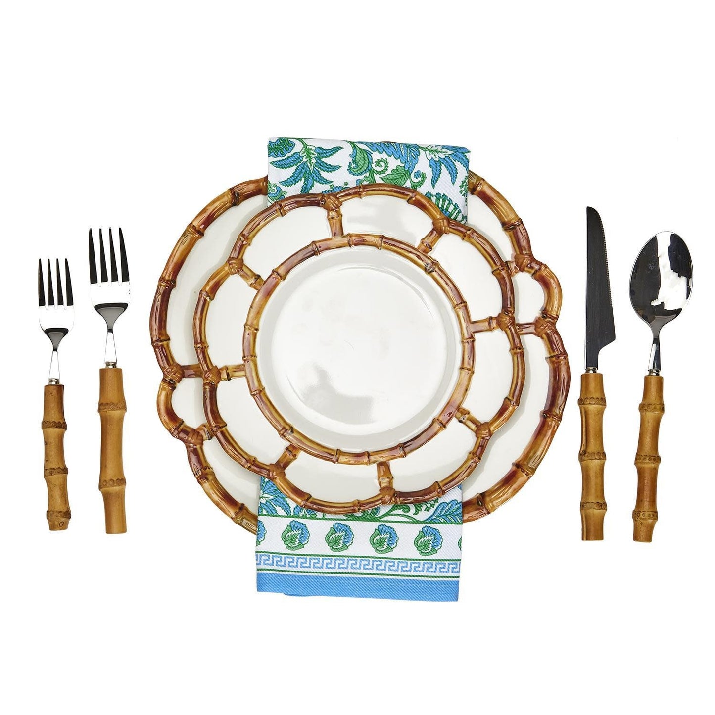 Block Print Cloth Napkin Set of 4 | Green + Blue