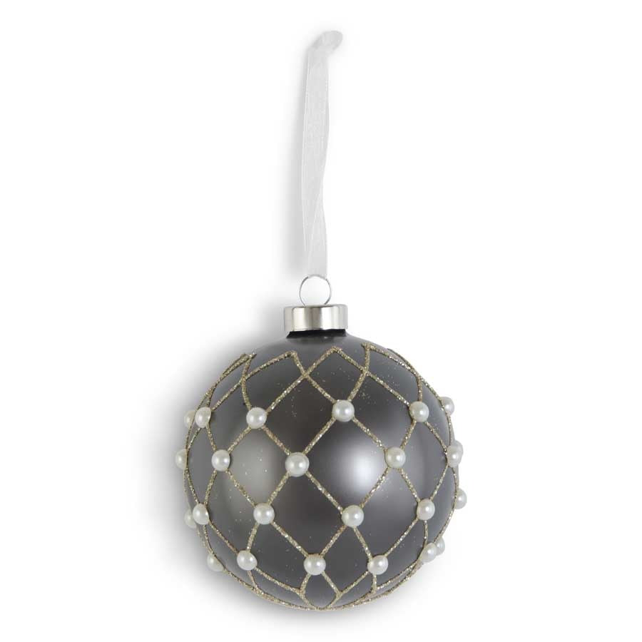 Matte Gray Ornament Gold Glitter Pearl