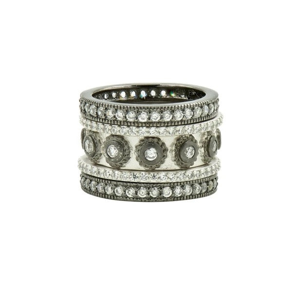 Eternity Matte Rhodium & Sterling Silver Core Stack Ring, S/5