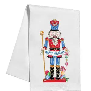 Kitchen Towel Happy Holidays Red Nutcracker