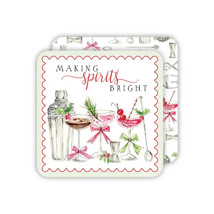 Square Coasters Making Spirits Bright Christmas Cocktails | Set of 20