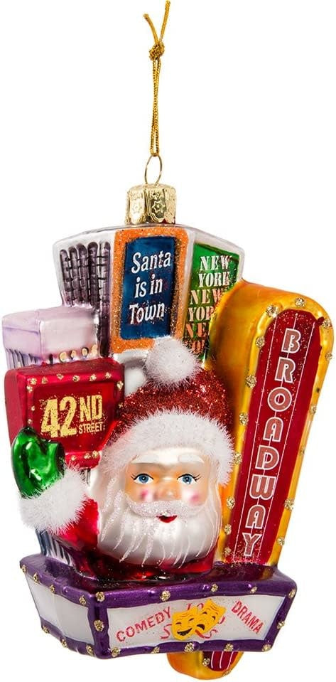 Broadway Santa Glass Ornament