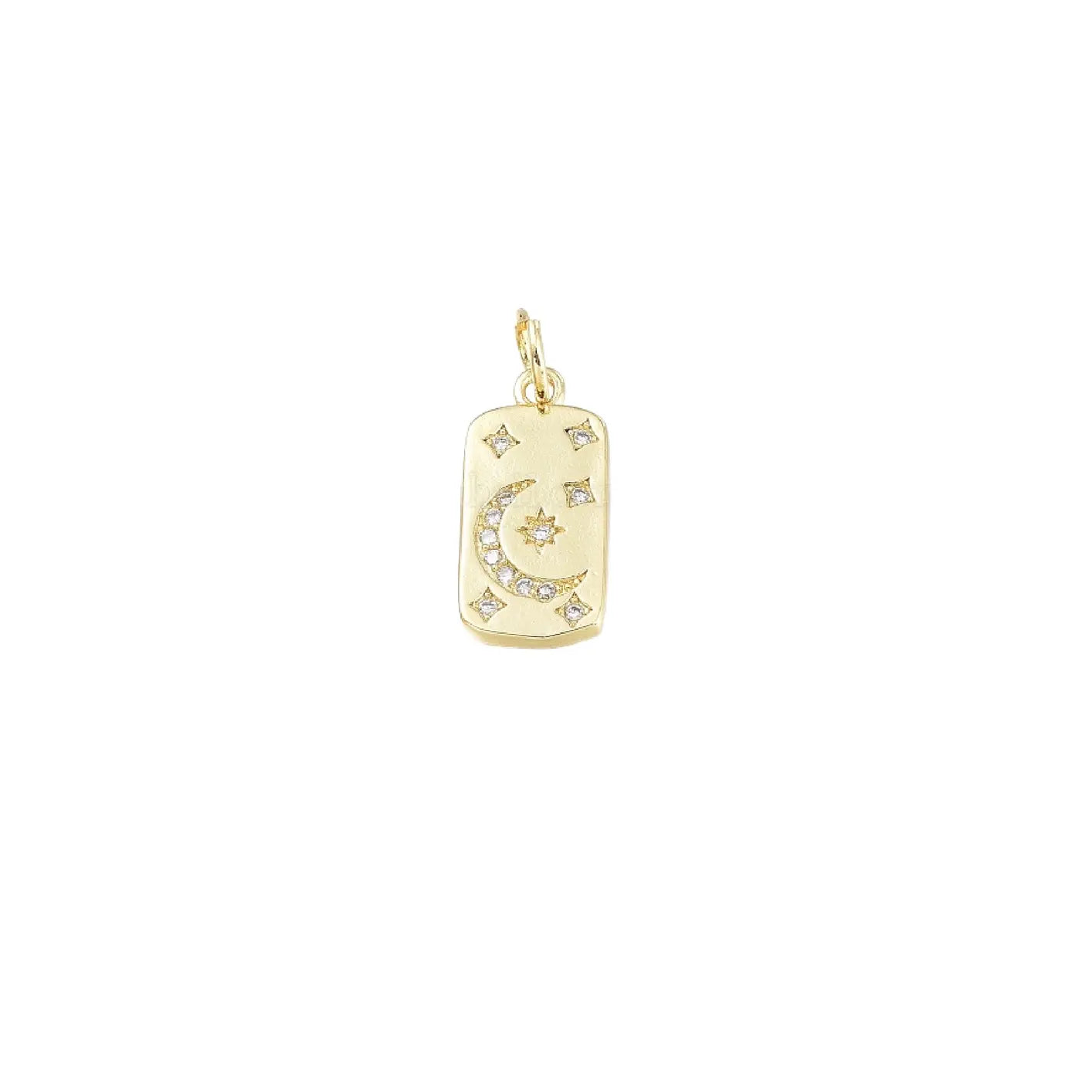 Crescent + Stars Dog Tag Charm Pendant | 18kgp