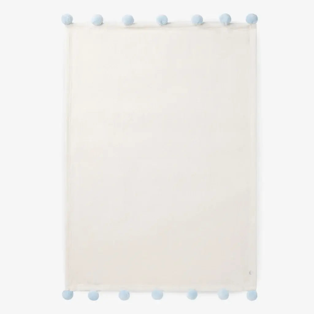 Pom Pom Fleece Stroller Blanket | Blue 30in x 40in