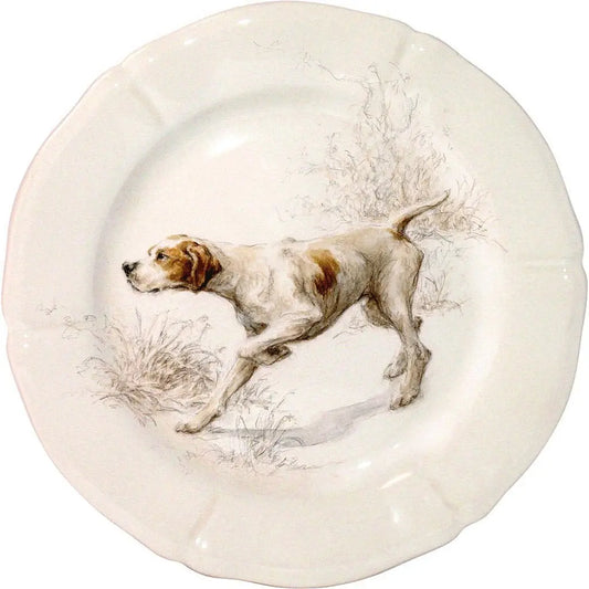 Gien Sologne Game Dogs Dessert Plate | 9.25in Pointer
