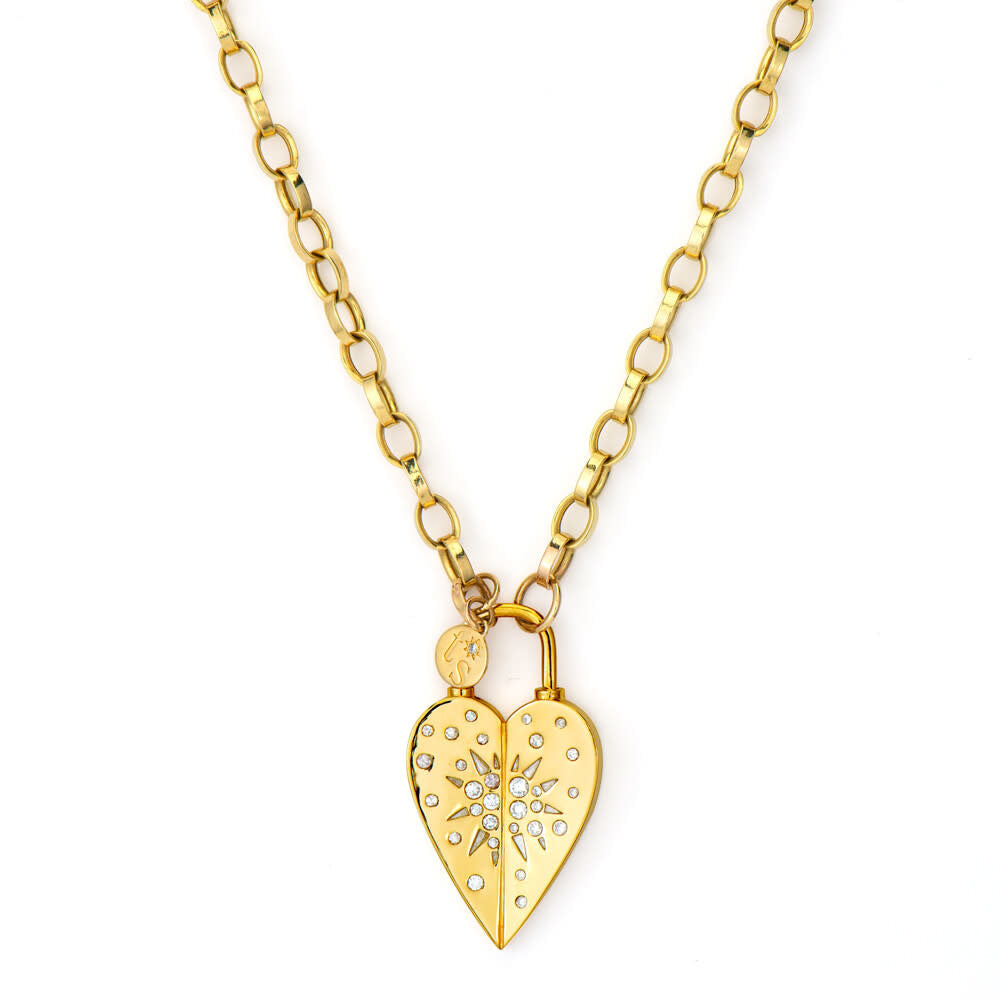 Love Explosion Heart Padlock Necklace Pendant | .31c 14k