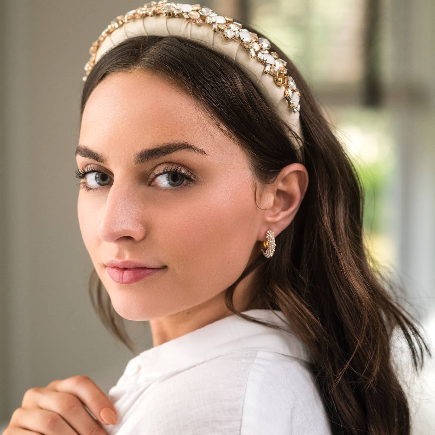 Phoebe Crystal Puff Headband | Tan