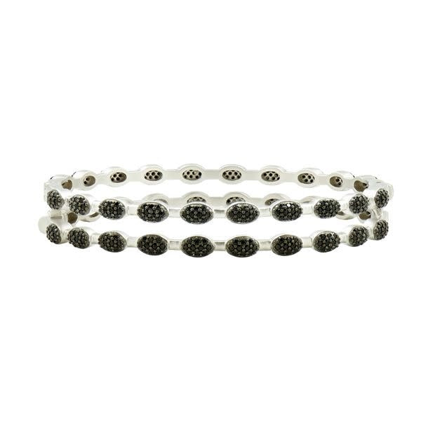 Industrial Pave Black Diamondique Sterling Silver Hinge Bracelets | Set of 2