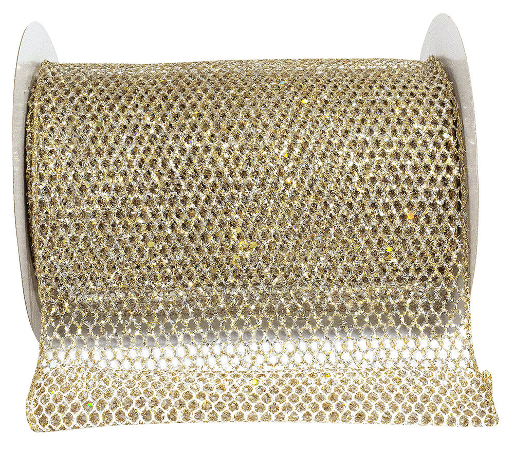 Ribbon Net Glitter Wired Edge Gold/Silver 6"x10YD