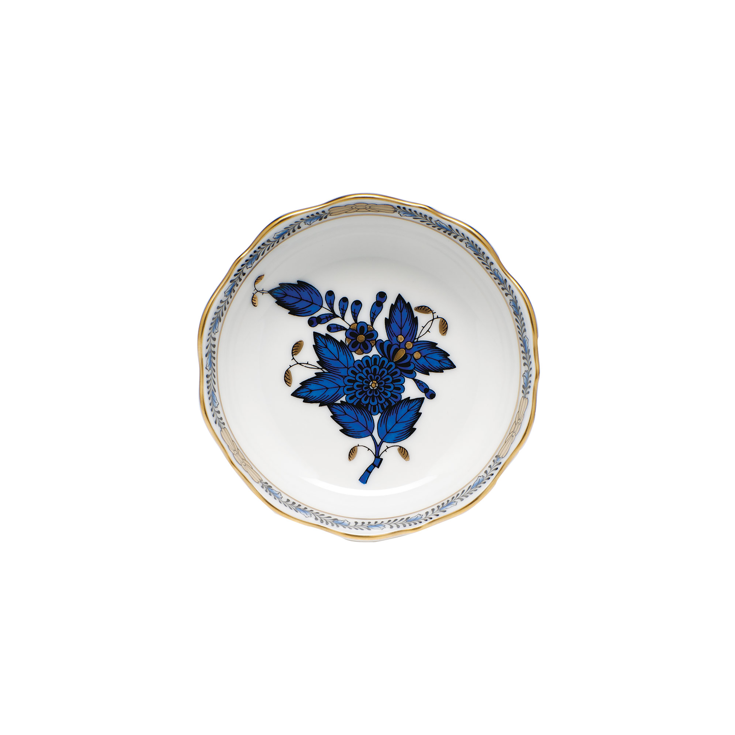 Herend Mini Scalloped Dish | 3.25in Chinese Bouquet Black Sapphire