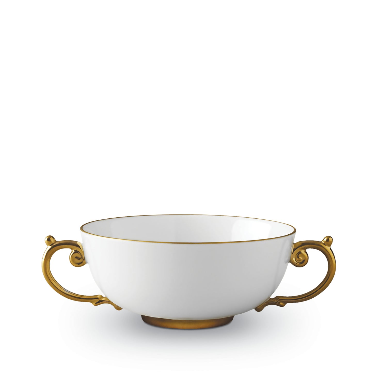 L'Objet Aegean White 24k Gold Hand Painted Porcelain Soup Bowl with Handles | 9in