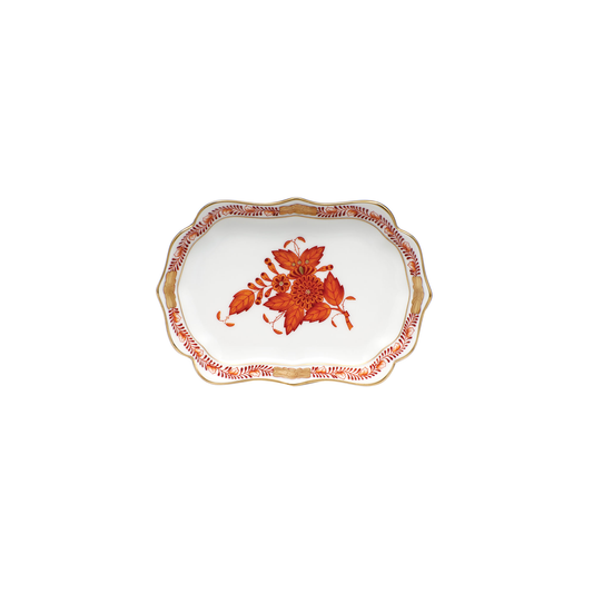 Herend Mini Scalloped Tray | 4.25in Chinese Bouquet Rust