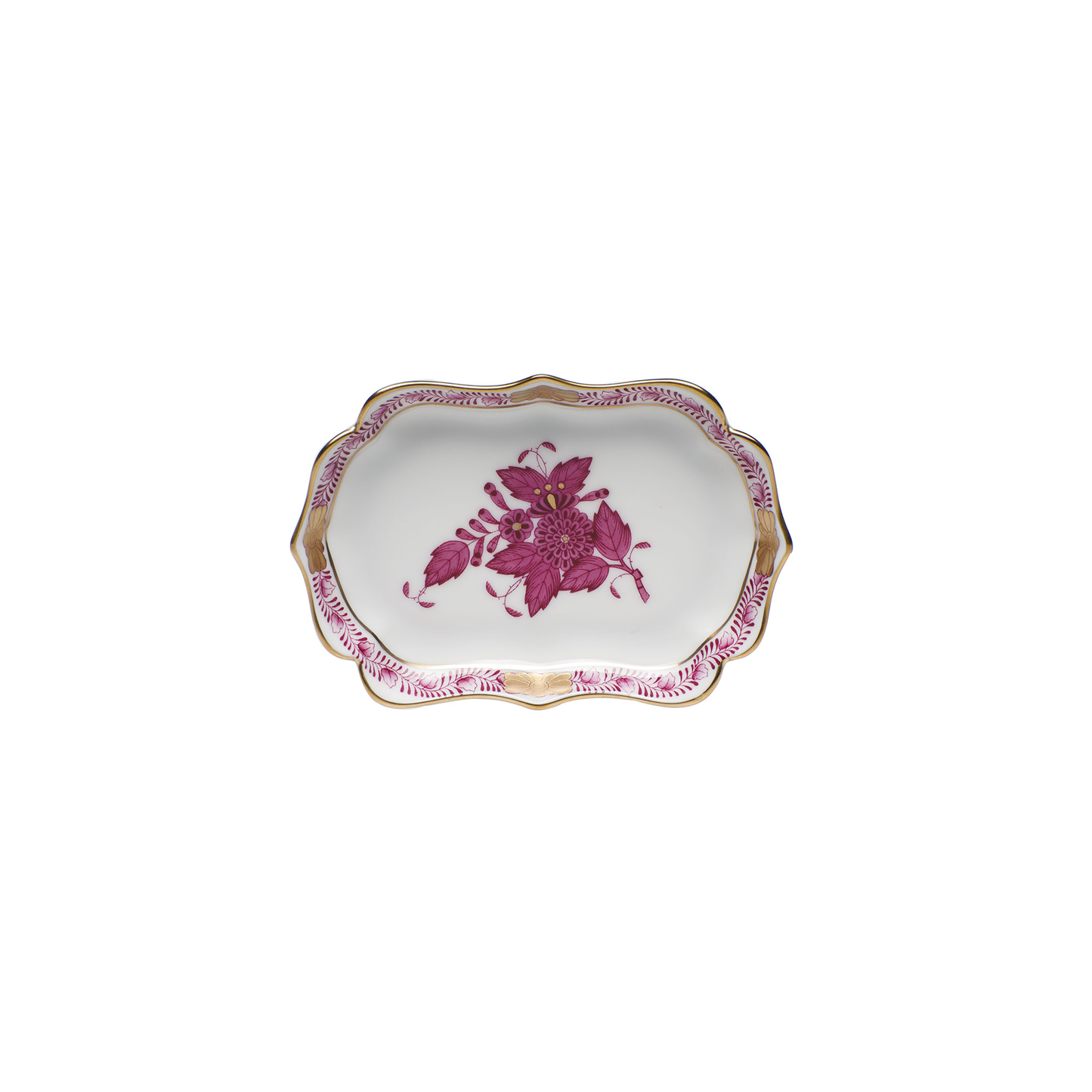 Herend Chinese Bouquet Raspberry Mini Scalloped Tray | 4.25x3in