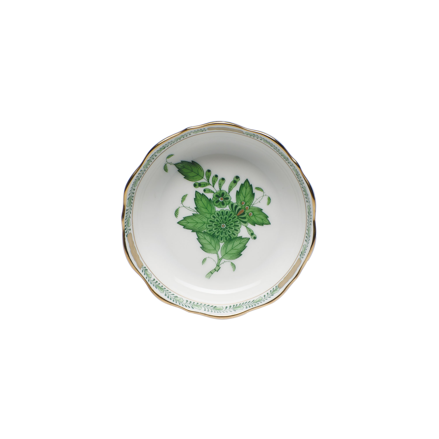 Herend Chinese Bouquet Green Mini Scalloped Dish | 3.25x.75in