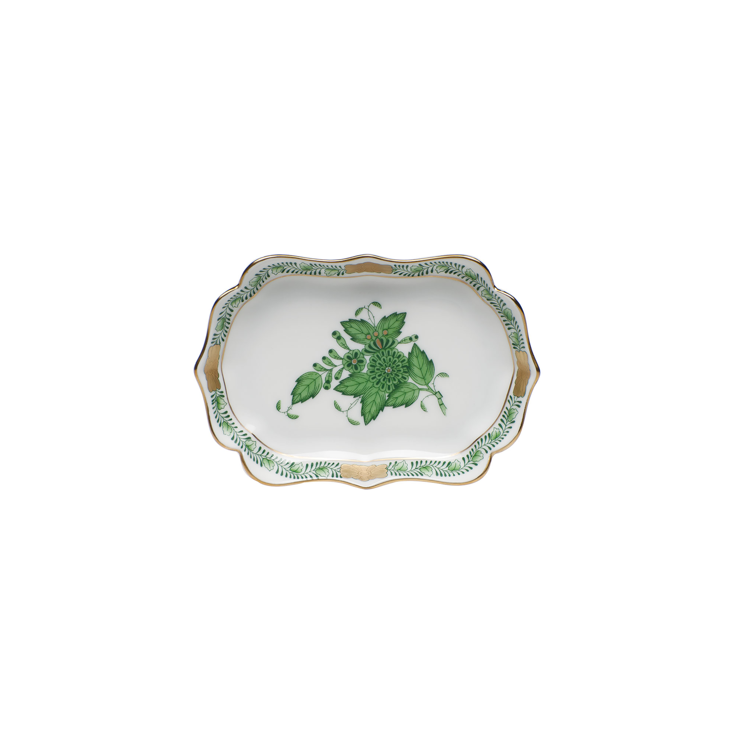 Herend Chinese Bouquet Green Mini Scalloped Tray | 4.25in