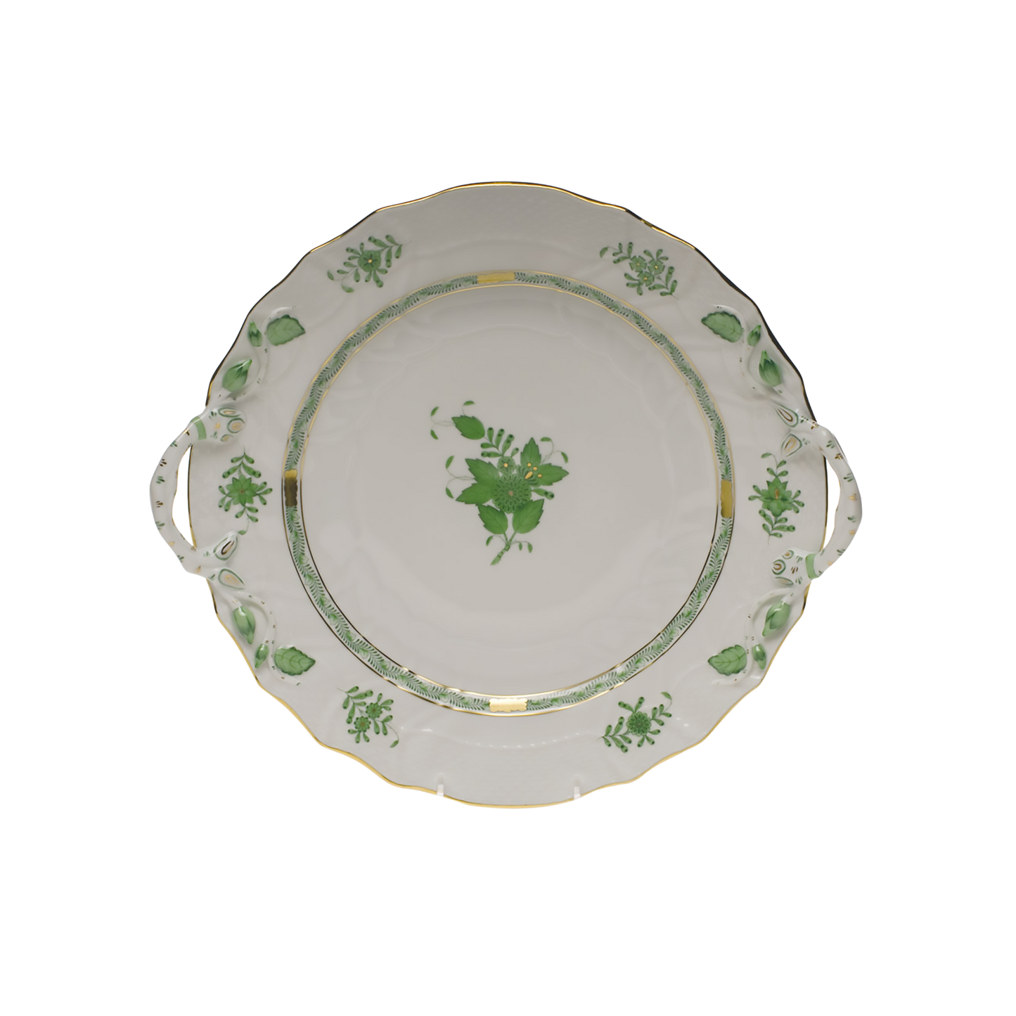 Herend Chinese Bouquet Green Chop Plate with Handles | 12in