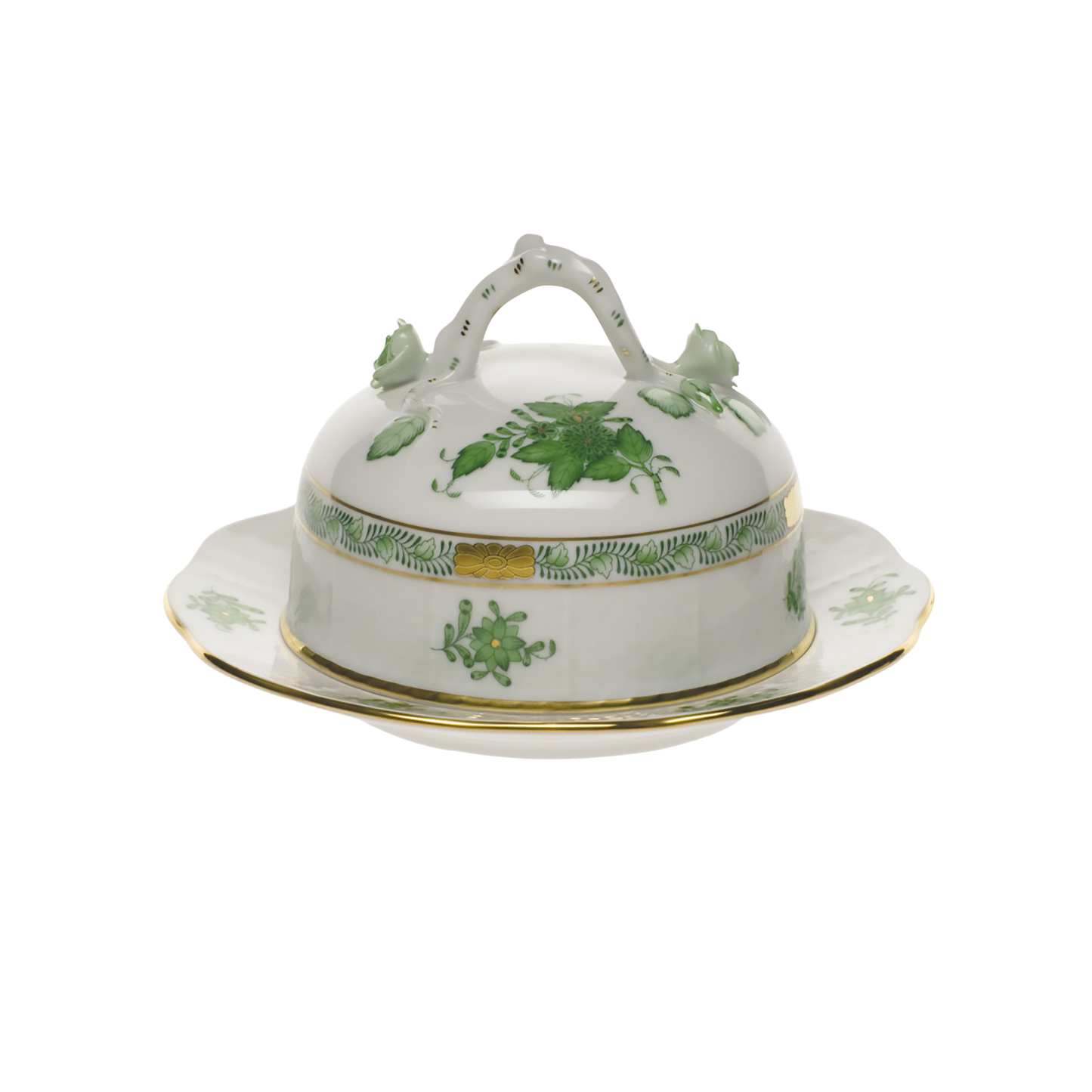 Herend Chinese Bouquet Green Covered Butter Dish | 6x3.5in