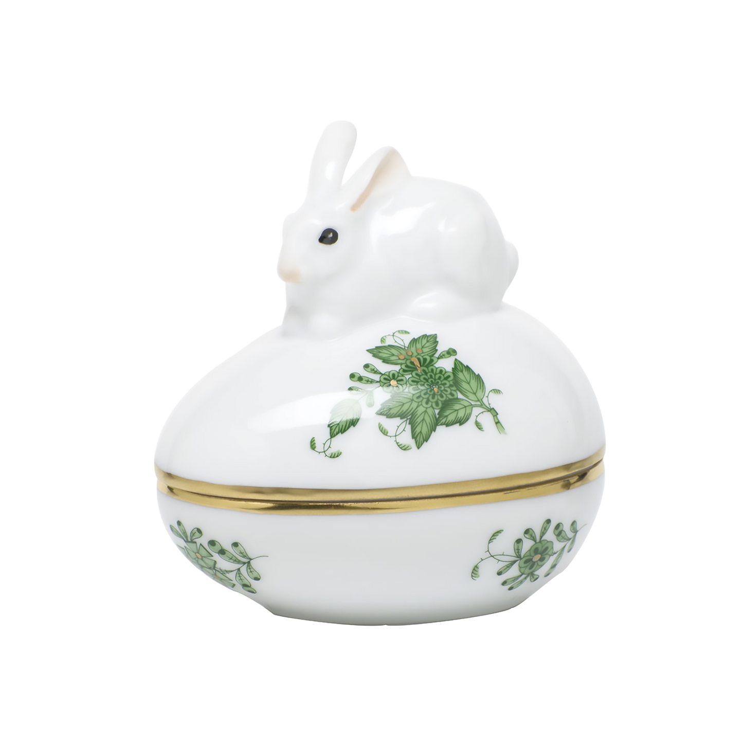 Herend Chinese Bouquet Green Egg Bonbon Box With Bunny