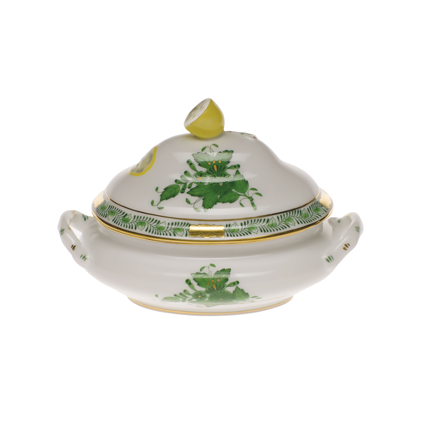 Herend Chinese Bouquet Green Mini Tureen with Lemon | 5x4in