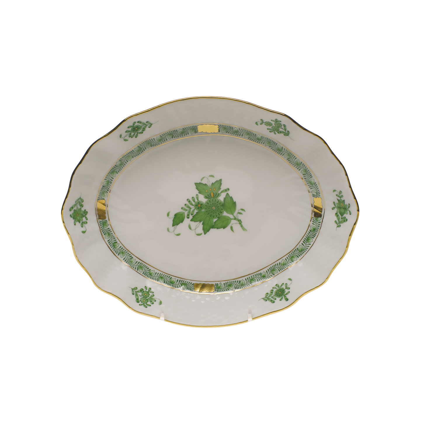 Herend Chinese Bouquet Green Oval Dish | 8.25x6.75in