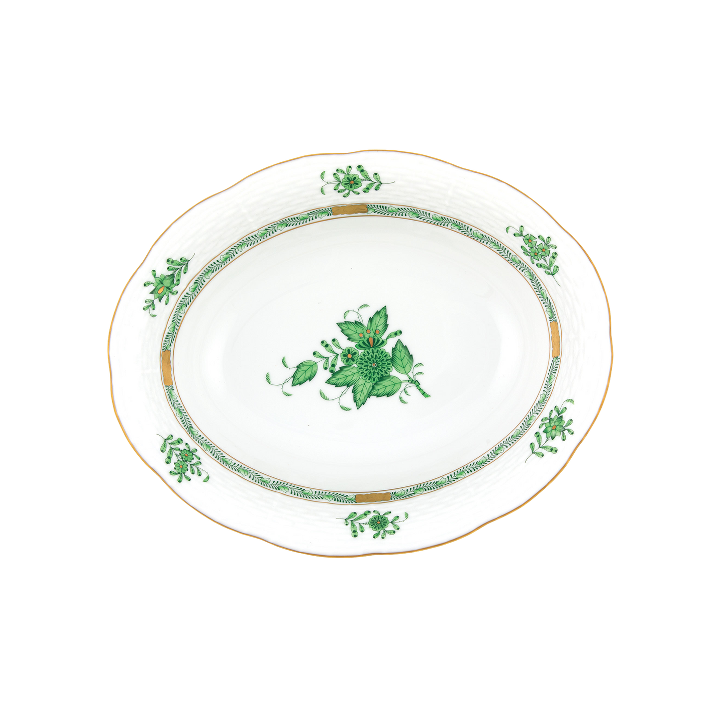 Herend Chinese Bouquet Green Oval Vegetable Dish | 10x8in