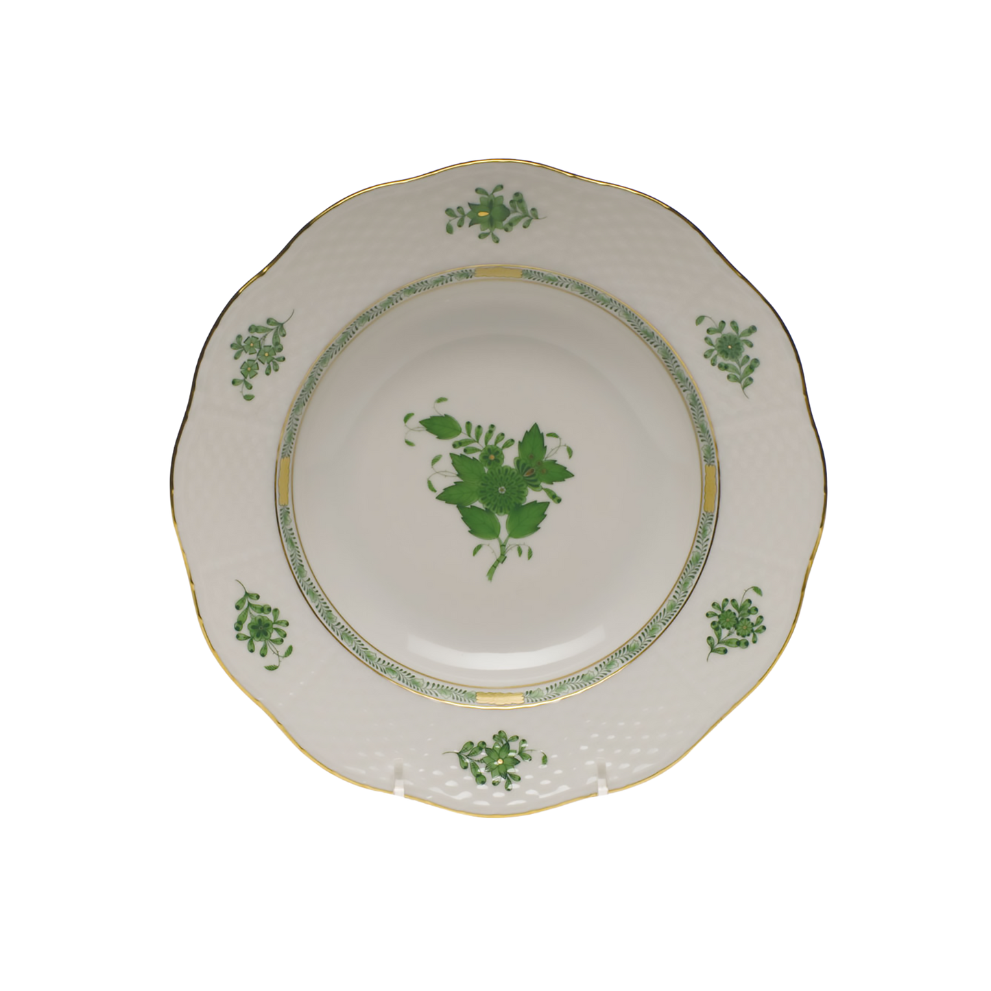 Herend Chinese Bouquet Green Rim Soup Plate | 8in