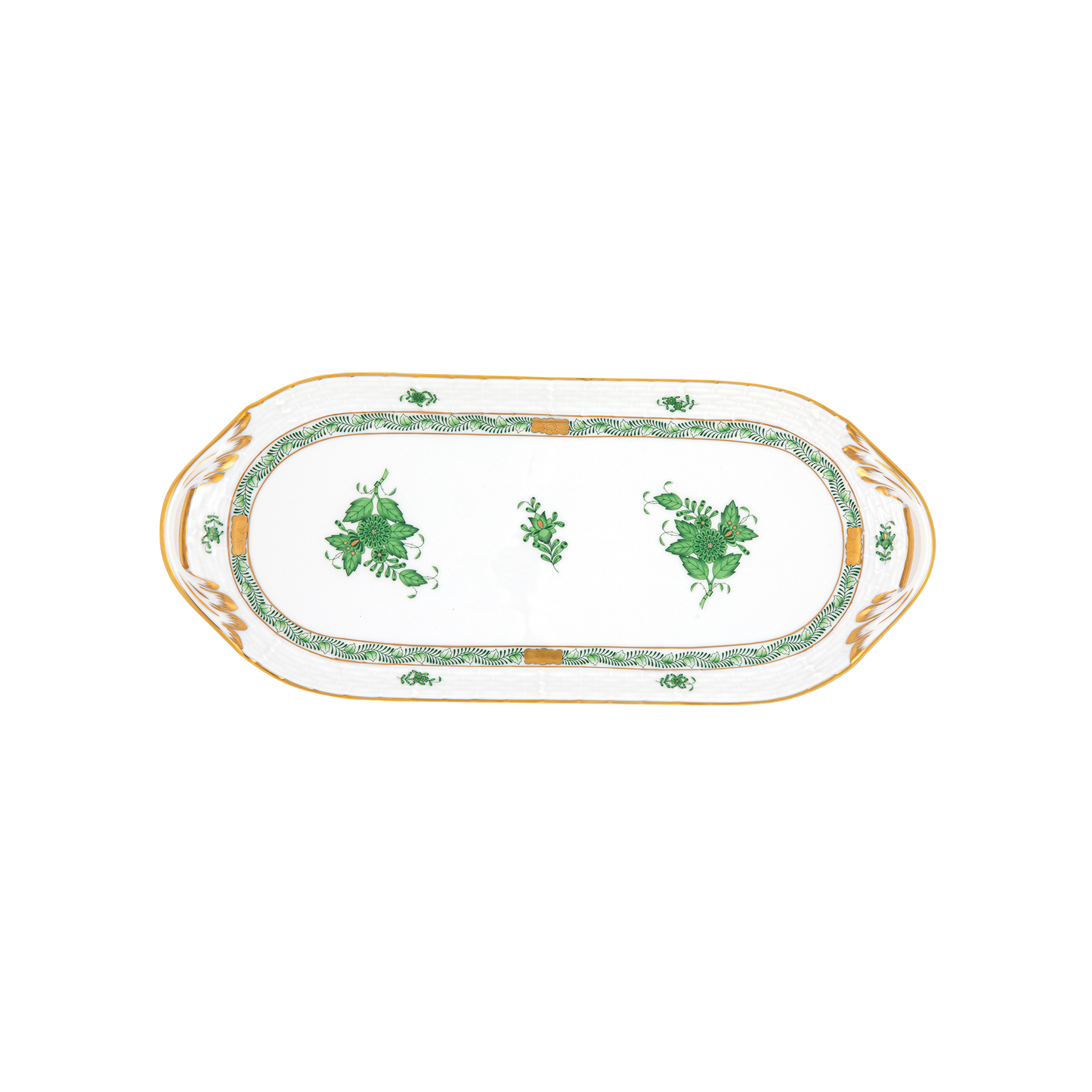 Herend Chinese Bouquet Green Sandwich Tray | 14.5x6in