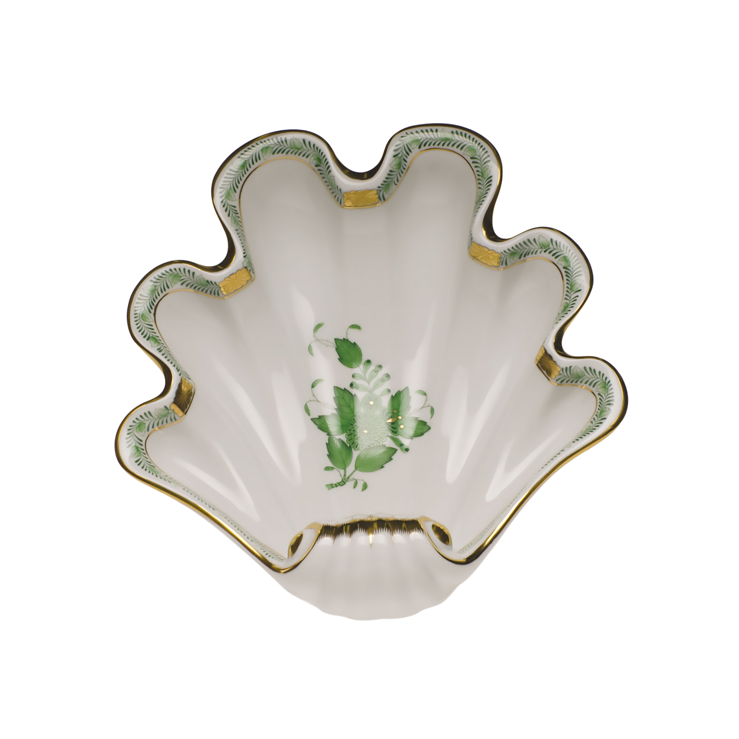 Herend Chinese Bouquet Green Shell Dish | 9x8.75in